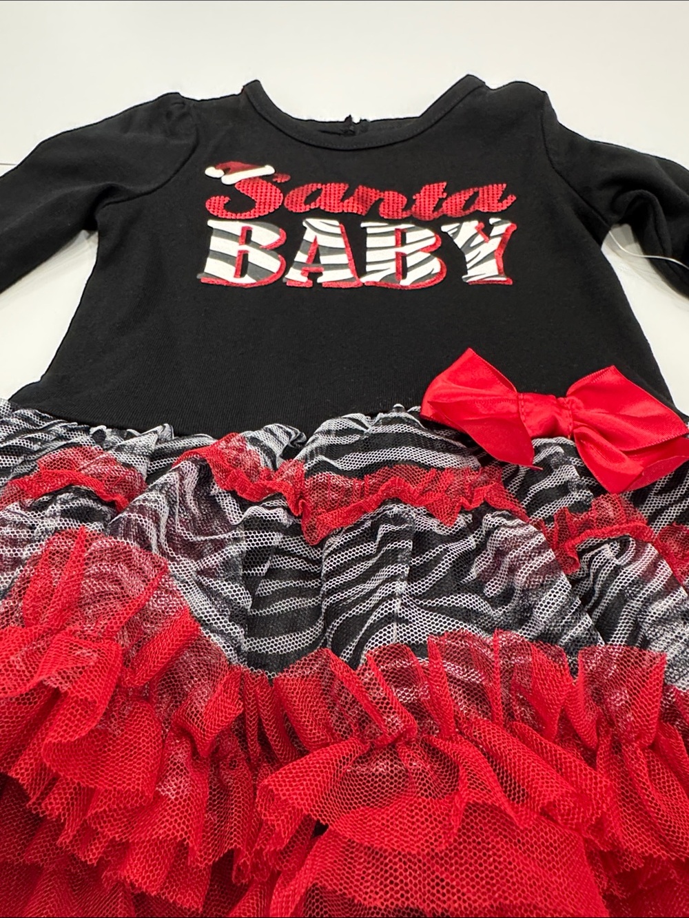 Baby Glam “Santa Baby” Holiday Dress – 3–6 Months | Black & Red